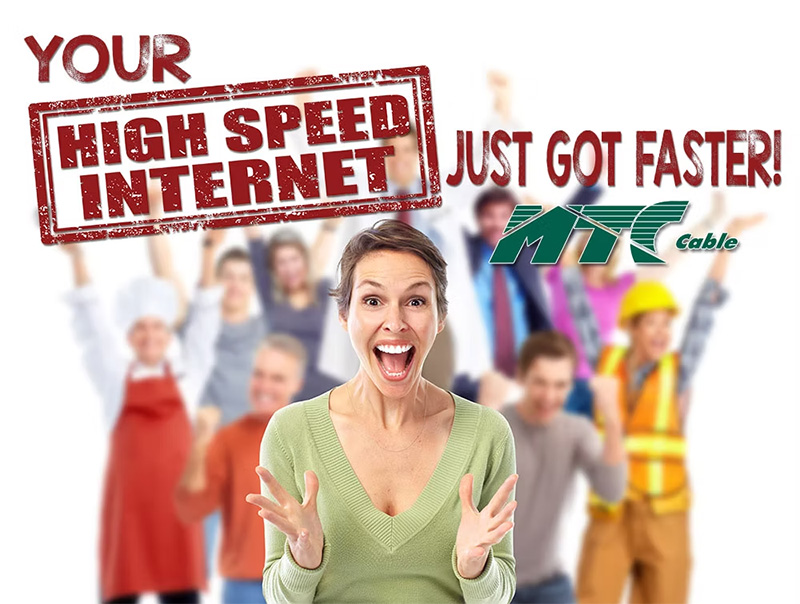 17-12-blog-feature-1 A graphic featuring increased internet speed. A woman is featured in the foreground with others blurred out in the background.